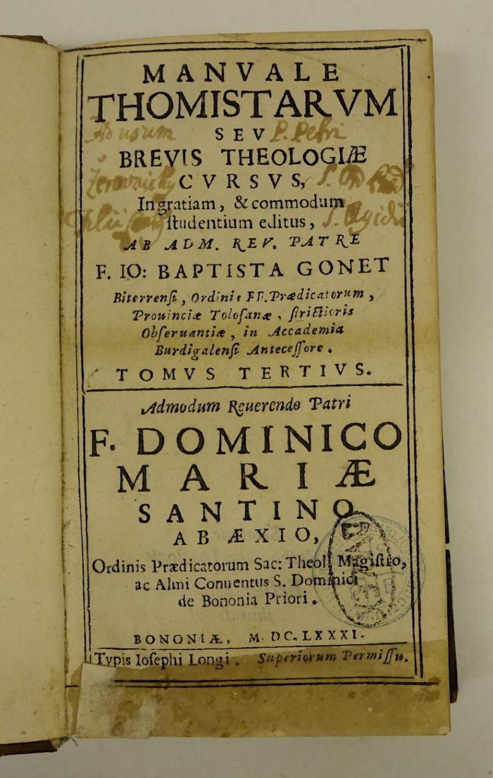Rara M 413 : Manvale Thomistarvm Sev Brevis Theologiæ Cvrsvs. 3 (1681)
