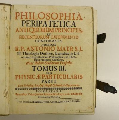 Rara M 425 : Philosophia Peripatetica. 3. Physicae Particularis Pars I + 4. Physicae Particularis Pars II (1739)