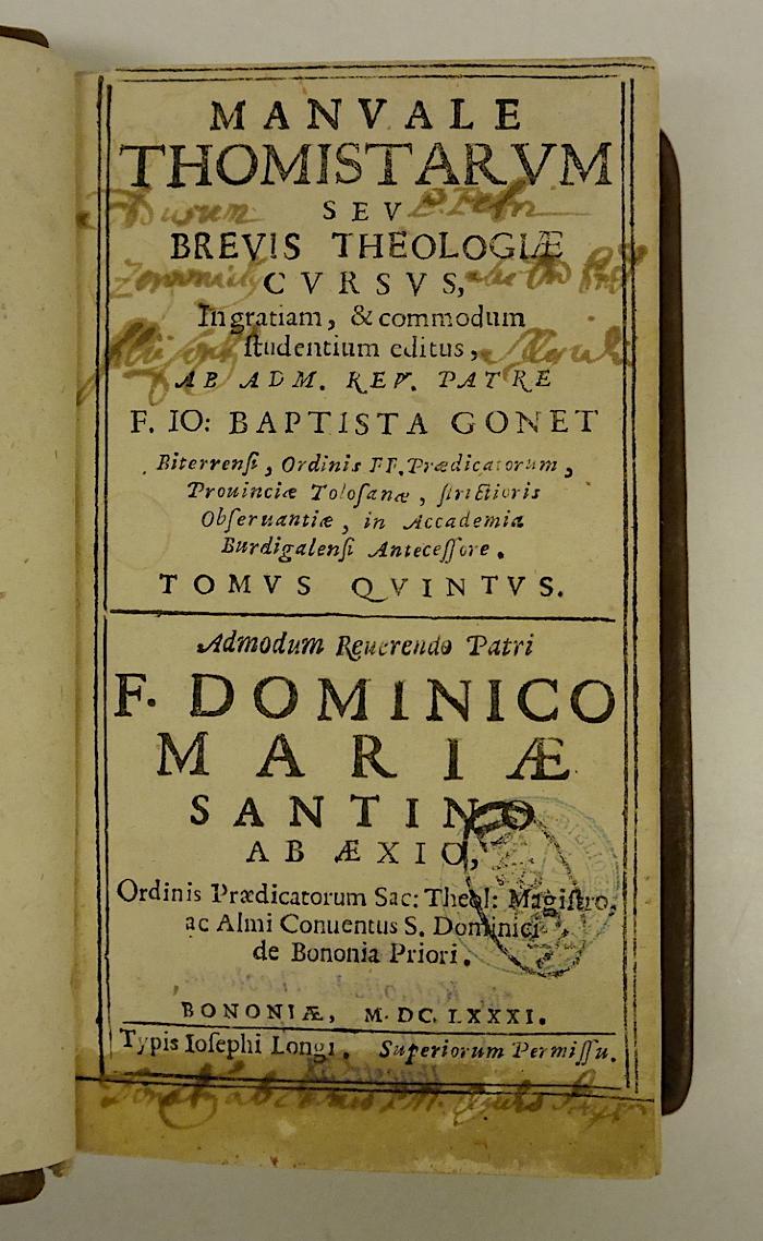Rara M 415 : Manvale Thomistarvm Sev Brevis Theologiæ Cvrsvs. 5 (1681)