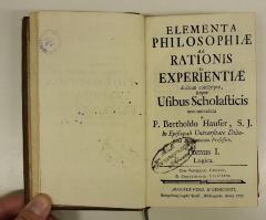 Rara M 429 : Elementa Philosophiae Ad Rationis Et Experientiae ductum conscripta, Atque Usibus Scholasticis accomodata. 1. Logica (1755)