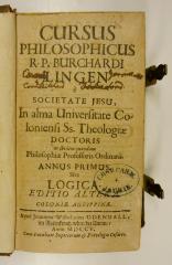 Rara M 335 : Cursus Philosophicus R. P. Burchardi Lingen è Societate Jesu, In alma Universitate Coloniensi SS. Theologiæ Doctoris ac ibidem quondam Philosophiæ Professoris Ordinarii. 1-3 (1705)