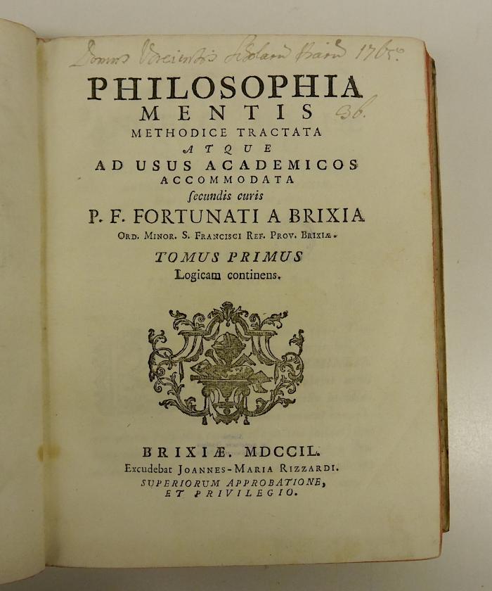 Rara M 464 : Philosophia Mentis. T. 1+2 (1749)