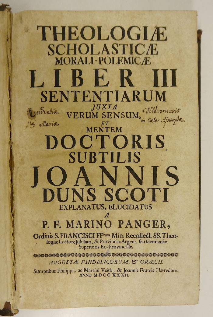 Rara M 475 : Theologia Scholastica Morali-Polemicæ. Liber III-IV (1732)