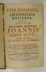 Rara M 476 : Philosophia Aristotelica Universa Juxta mentem doctoris subtilis Joannis Duns Scoti. 1-4 (1739)