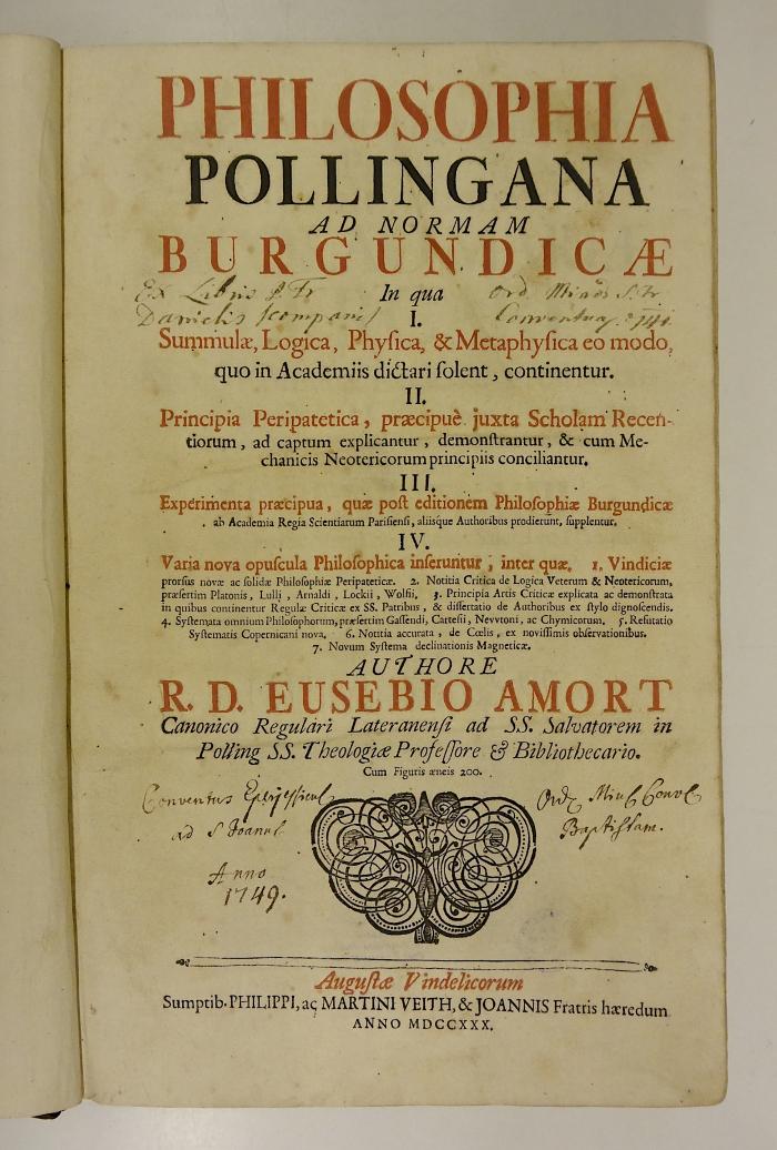 Rara M 477 : Philosophia Pollingana Ad Normam Burgundicae (1730)