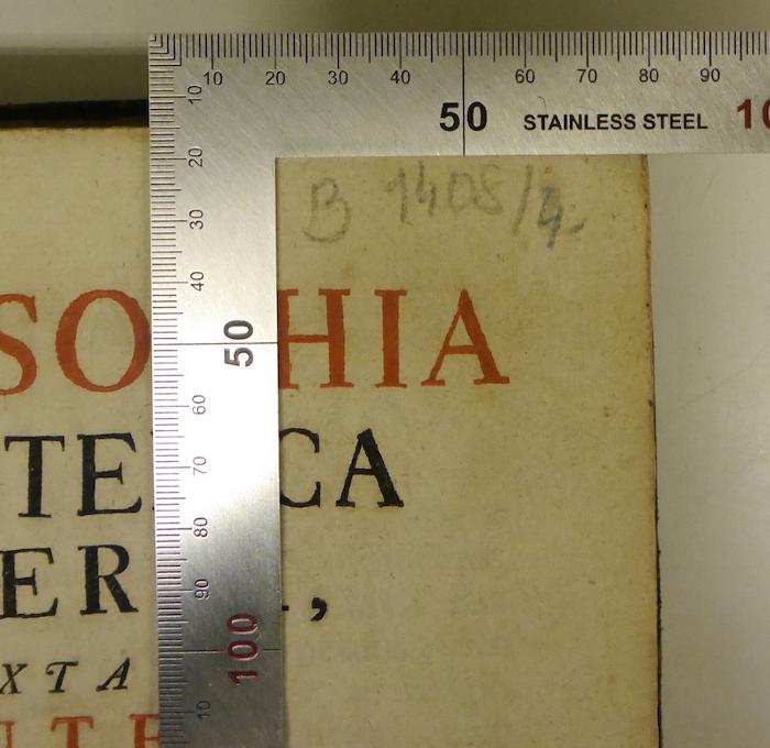 Rara M 476 : Philosophia Aristotelica Universa Juxta mentem doctoris subtilis Joannis Duns Scoti. 1-4 (1739);-, Von Hand: Signatur; 'B 1408/4.'