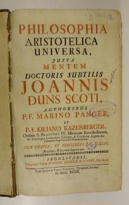 Rara M 476 : Philosophia Aristotelica Universa Juxta mentem doctoris subtilis Joannis Duns Scoti. 1-4 (1739)