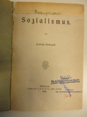 SA 204 (ausgesondert) : Evangelischer Sozialismus (1920)