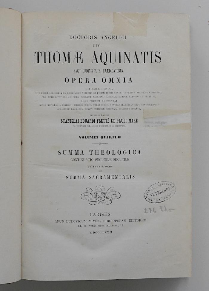 BN 2543 O61.1871-1 bis 34 : Doctoris angelici divi Thomae Aquinatis sacri ordinis F.F. Praedicatorum opera omnia. 1-34 (1871-1880)