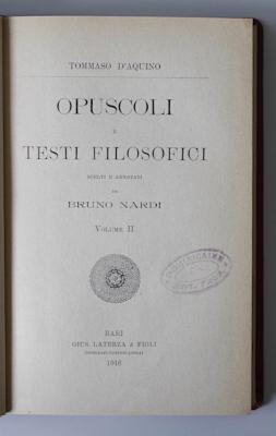 BN 2543 O62-2,1 : Thomas D'Aquino. Opusculi e Testi Filosofici. Scelti e Annotati da Bruno Nardi. Volume II (1916)