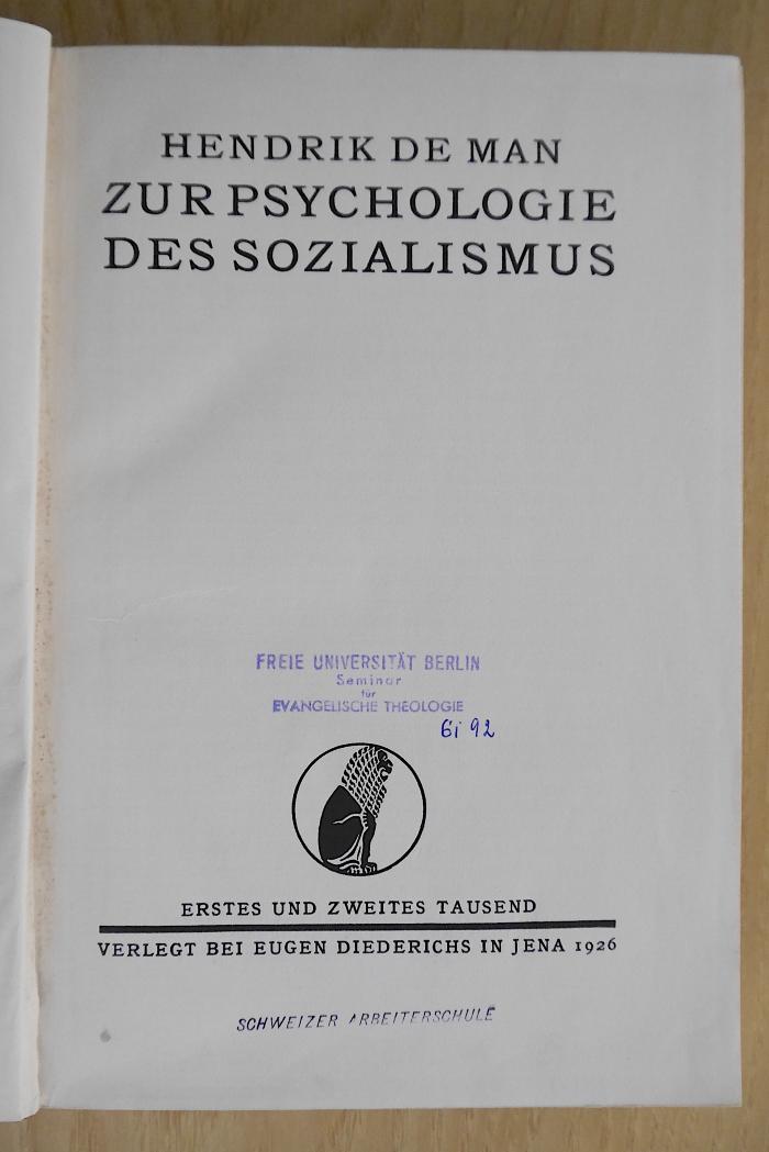MC 8000 M266 P9+2 : Zur Psychologie des Sozialismus (1926)