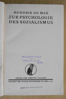 MC 8000 M266 P9+2 : Zur Psychologie des Sozialismus (1926)
