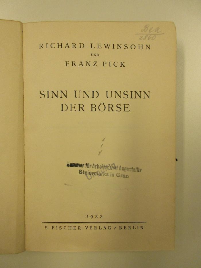 Ed 424&lt;5&gt; (ausgesondert) : Sinn und Unsinn der Börse (1933)