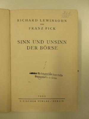 Ed 424&lt;5&gt; (ausgesondert) : Sinn und Unsinn der Börse (1933)