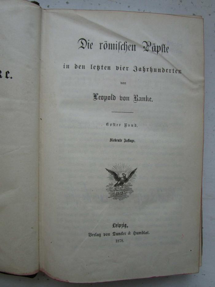 I 283:g 37: Die römischen Päpste : in den letzten vier Jahrhunderten. (1878)