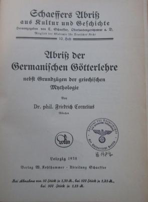 (ausgesondert) : Abriß der germanischen Götterlehre: nebst Grundlagen der griechischen Mythologie (1938)