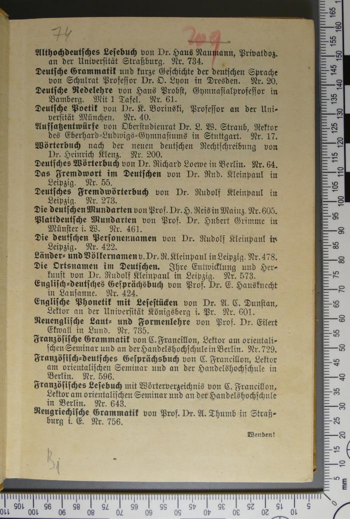 -, Von Hand: Nummer; '307 [auf Buchdeckel]
74 [auf Vorsatz und innerem Buchdeckel vorne]
209 [durchgestrichen, auf Vorsatz]
'
