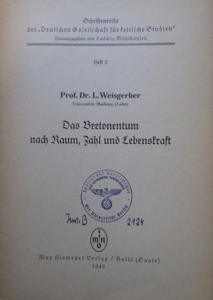 (ausgesondert) : Das Bretonentum nach Raum, Zahl und Lebenskraft (1940)