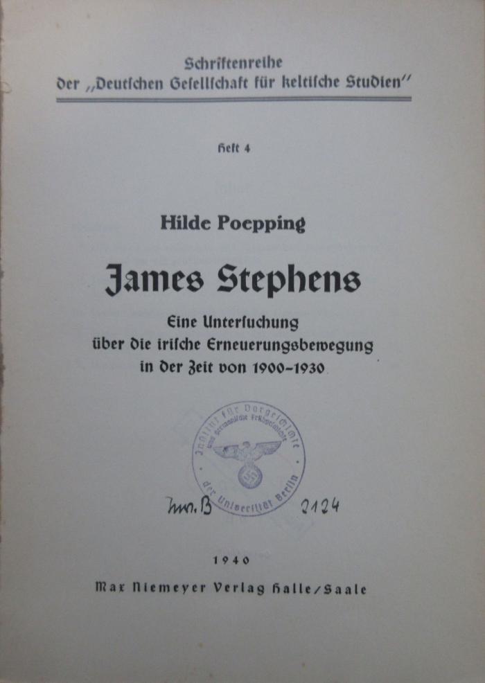 (ausgesondert) : James Stephens: eine Untersuchung über die irische Erneuerungsbewegung in der Zeit von 1900-1930 (1940)