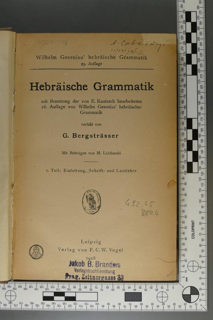 492.45 BERG : Hebräische Grammatik : mit Benutzung der von E. Kautzsch bearbeiteten 28. Auflage von Wilhelm Gesenius' hebräischer Grammatik (1918)