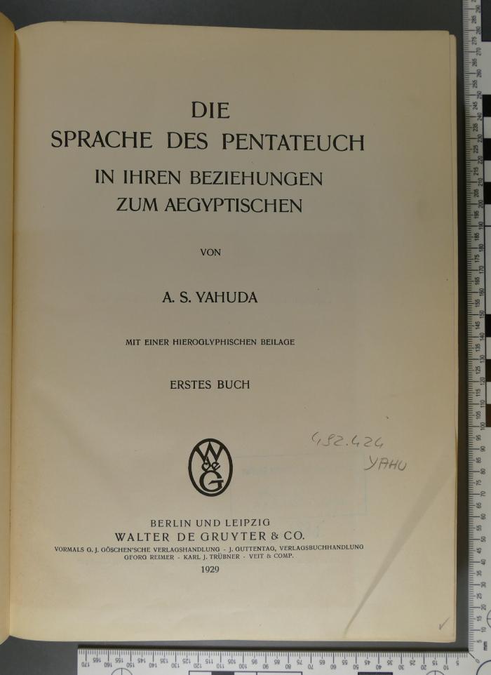 492.424 YAHU : Die Sprache des Pentateuch in ihren Beziehungen zum Ägyptischen (1929)