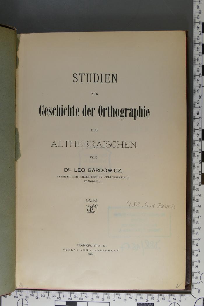 492.41 BARD : Studien zur Geschichte der Orthographie des Althebräischen (1894)