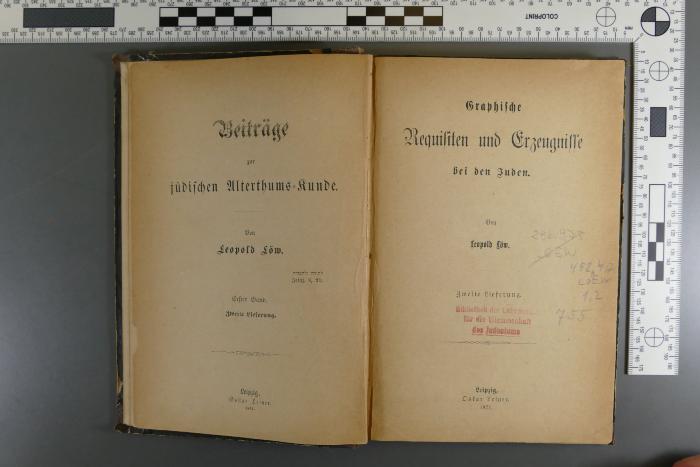 492.417 LOEW 1,2 : Graphische Requisiten und Erzeugnisse bei den Juden (1871)