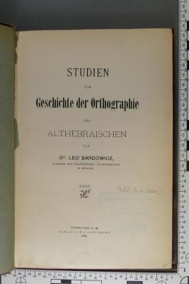 492.41 BARD : Studien zur Geschichte der Orthographie des Althebräischen (1894)
