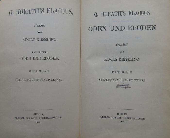 Eh;Ld 4421;23 ;f: Q. Horatius Flaccus. 1, Oden und Epoden (1898)