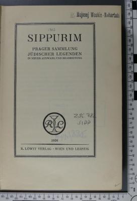 296.782 SIPP : Sippurim. Prager Sammlung jüdischer Legenden in neuer Auswahl und Bearbeitung (1926)