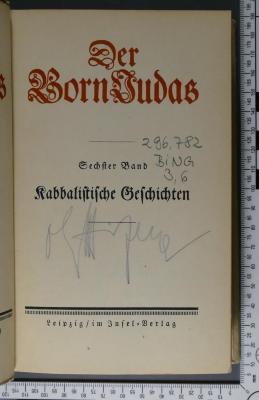 296.782 BING 3,6 : Der Born Judas. Kabbalistische Geschichten ([1922])