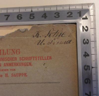 - (Sethe, Kurt;Trima, U.), Von Hand: Autogramm, Name; 'K. Sethe.
U. Trima.'. 
