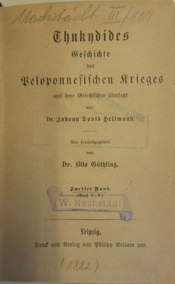 (ausgeschieden) : Thukydides' Geschichte des Peloponnesischen Krieges. 2, Buch 5 - 8 (1882)