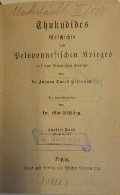 (ausgeschieden) : Thukydides' Geschichte des Peloponnesischen Krieges. 2, Buch 5 - 8 (1882)