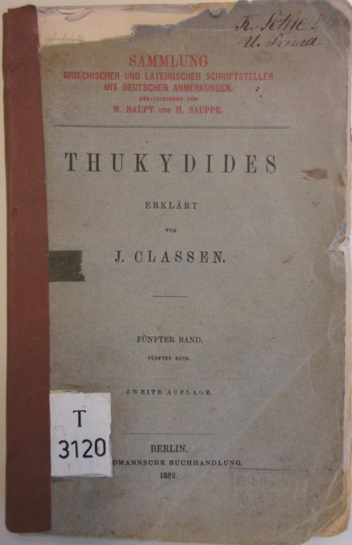 T 3120 (ausgeschieden): Thukydides. 5, Fünftes Buch (1882)