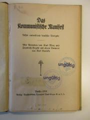 B 911 8 (ausgesondert) : Das kommunistische Manifest (1918)