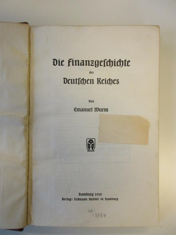 Bb 559 (ausgesondert) : Die Finanzgeschichte des Deutschen Reiches. (1910)