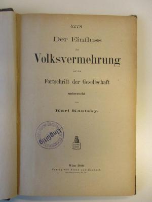 Bs 305 (ausgesondert) : Der Einfluss der Volksvermehrung auf den Fortschritt der Gesellschaft. (1880)