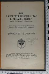 296.681.1 WUPJ 2 : Die erste Weltkonferenz liberaler Juden : Reden - Diskussion - Beschlüsse; Gründungsvesammlung der World Union for Progressive Judaism; London 10. - 12. Juli 1926  ([1926])