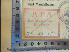 - (A. P. A. Schulungshaus Bücherei), Stempel: Name, Nummer; 'A.P.A. Schulungshaus Bücherei
I. A. I/II 67.'. 