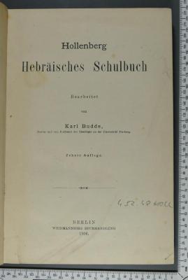 492.48 HOLL : Hollenberg : Hebräisches Schulbiuch (1906)