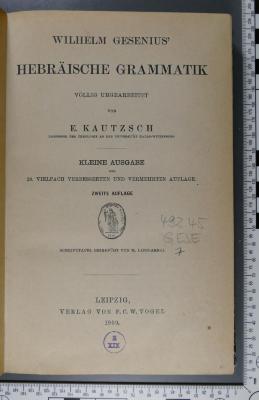 492.45 GESE 7 : Wilhelm Gesenius' Hebräische Grammatik (1909)