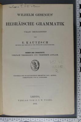 492.45 GESE 2 : Wilhelm Gesenius' Hebräische Grammatik (1902)