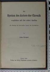 492.452 KROP : Die Syntax des Autors der Chronik verglichen mit der seiner Quellen : ein Beitrag zur historischen Syntax des Hebräischen (1909)