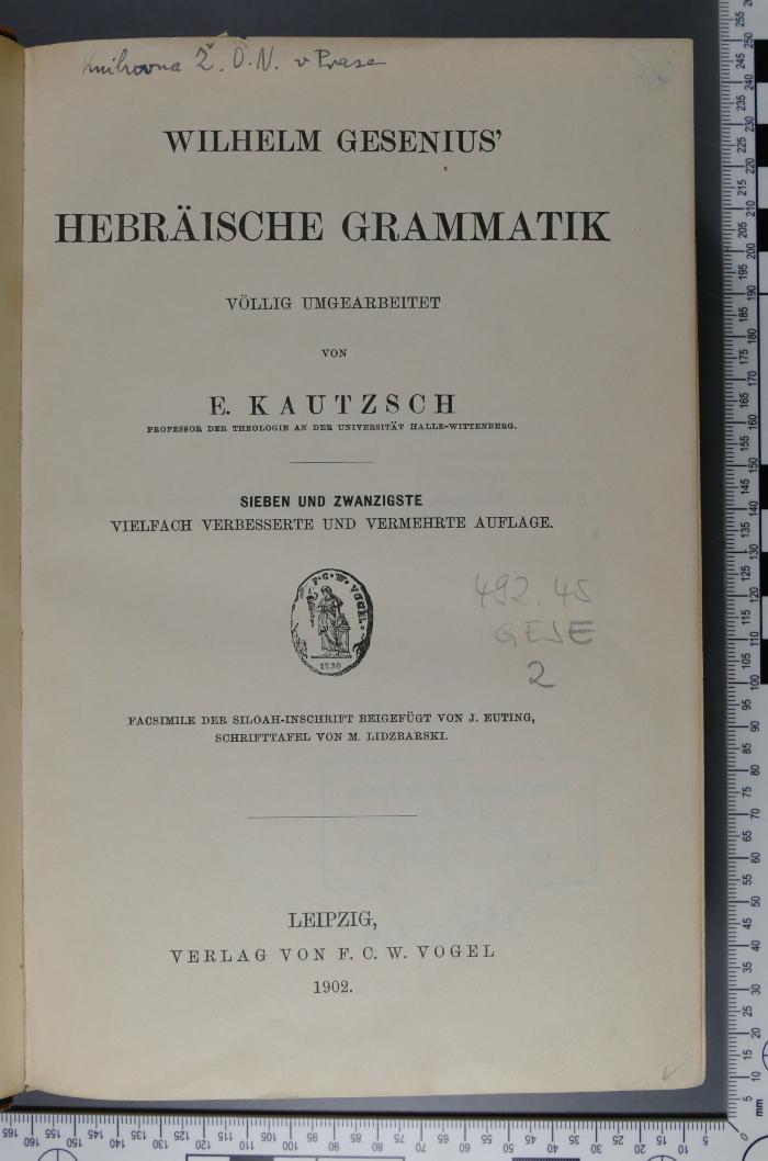 492.45 GESE 2 : Wilhelm Gesenius' Hebräische Grammatik (1902)
