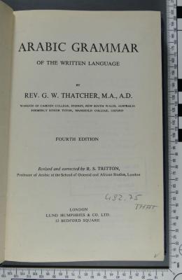 492.75 THAT : Arabic grammar of the written language (1942)
