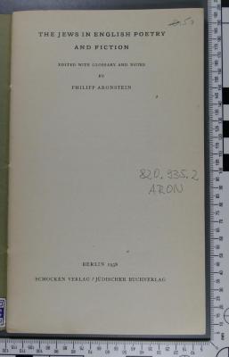 820.935.2 ARON : The Jews in English poetry and fiction (1938)