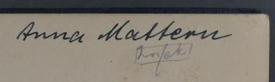 - (Mattern, Anna), Von Hand: Name, Exlibris; 'Anna Mattern'. 