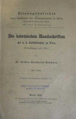 AM 88000 S411 +2 : Die hebräischen Handschriften der Nationalbibliothek in Wien (1934)