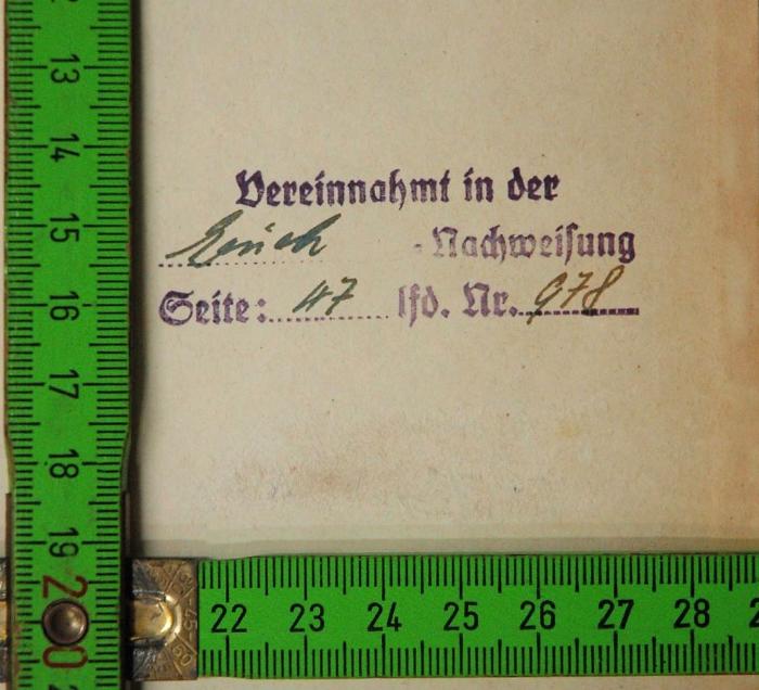 - (Hygiene-Institut der Waffen-SS), Von Hand: Inventar-/ Zugangsnummer; '[...]
Buch [..]
[...] 47 [...] 978'. 